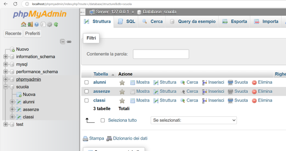 Interfaccia Web di phpMyAdmin